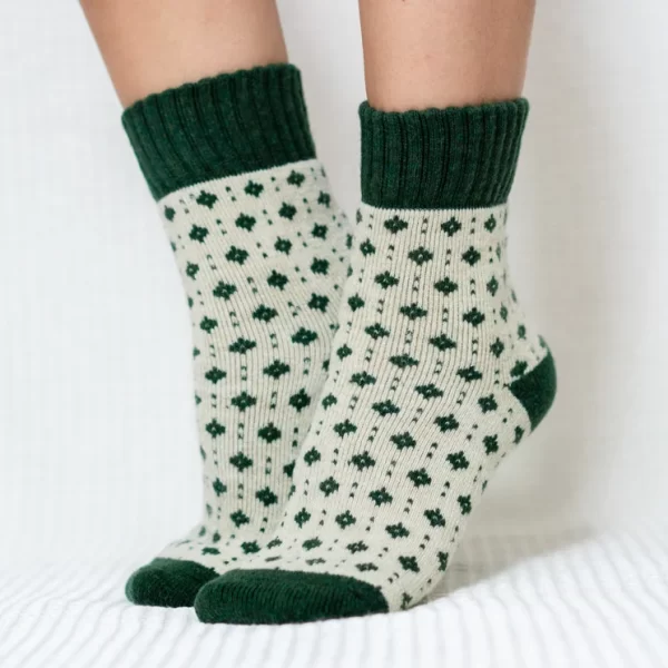 Green Star Pattern Quarter Wool Socks for Women