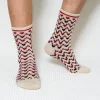 Beige Heart Zigzag Quarter Combed Cotton Socks for Men
