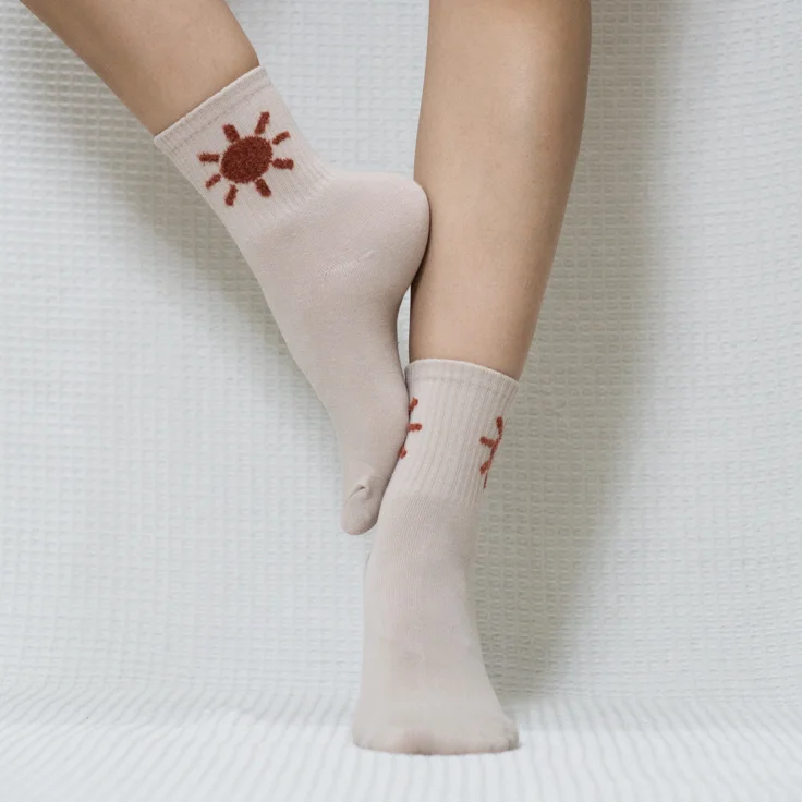 Beige Sun Quarter Combed Cotton Socks for Women