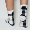 Black Beige Plaid Quarter Combed Cotton Socks for Men