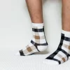 Black Beige Plaid Quarter Combed Cotton Socks for Men