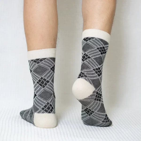 Black Diamond Grid Quarter Combed Cotton Socks for Men