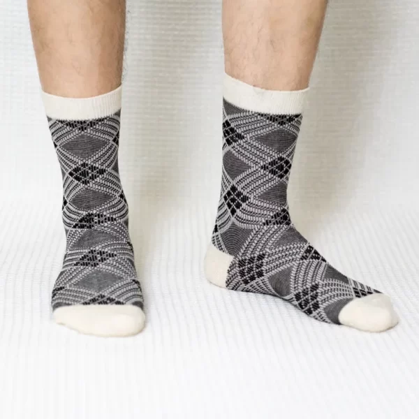 Black Diamond Grid Quarter Combed Cotton Socks for Men