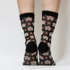 Black Floral Quarter Combed Cotton Socks for Women
