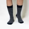 Black Grey Stripe Calf Combed Cotton Socks for Men
