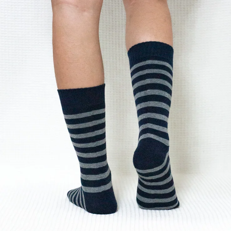 Black Grey Stripe Calf Combed Cotton Socks for Men