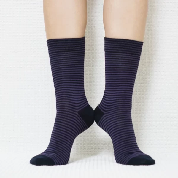 Black Purple Stripe Quarter Cotton Socks for Women's