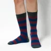 Blue Red Color Block Calf Combed Cotton Socks for Women