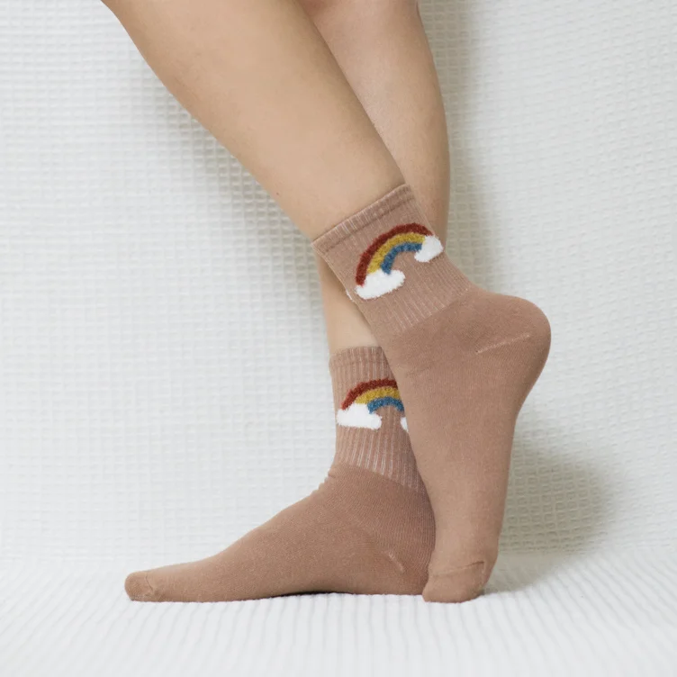 Brown Rainbow Quarter Combed Cotton Socks for Women