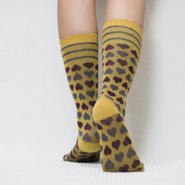 Yellow Candy Heart Calf Combed Cotton Socks for Women