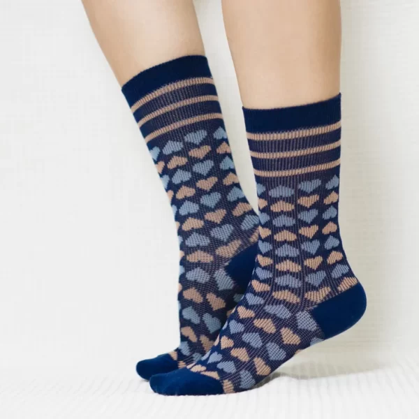 Blue Candy Heart Quarter Combed Cotton Socks for Women
