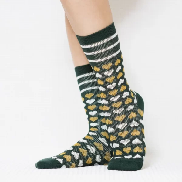 Green Candy Heart Quarter Combed Cotton Socks for Women