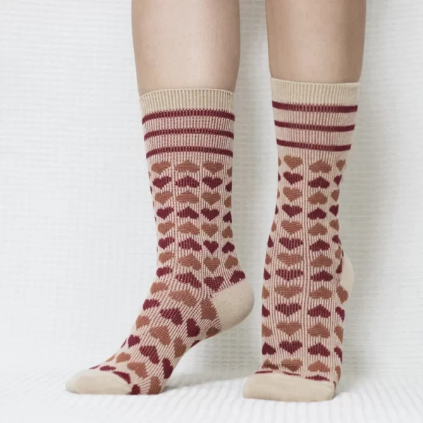 Beige Candy Heart Quarter Combed Cotton Socks for Women