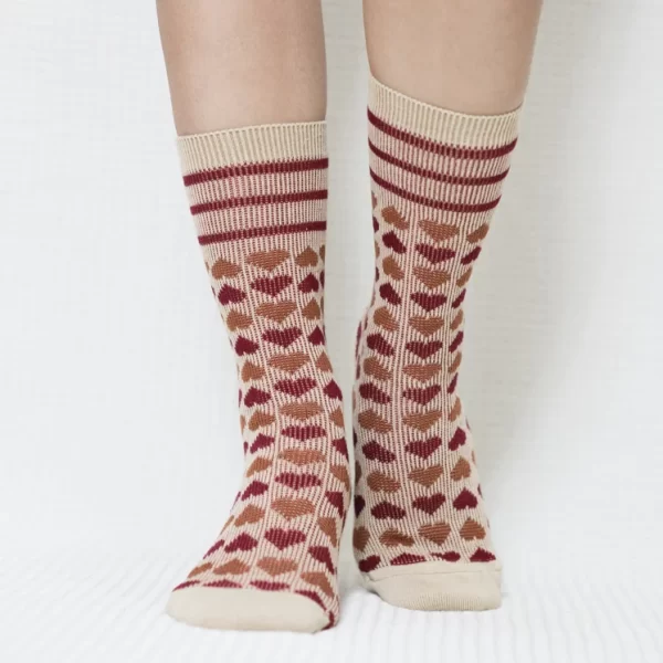 Beige Candy Heart Quarter Combed Cotton Socks for Women