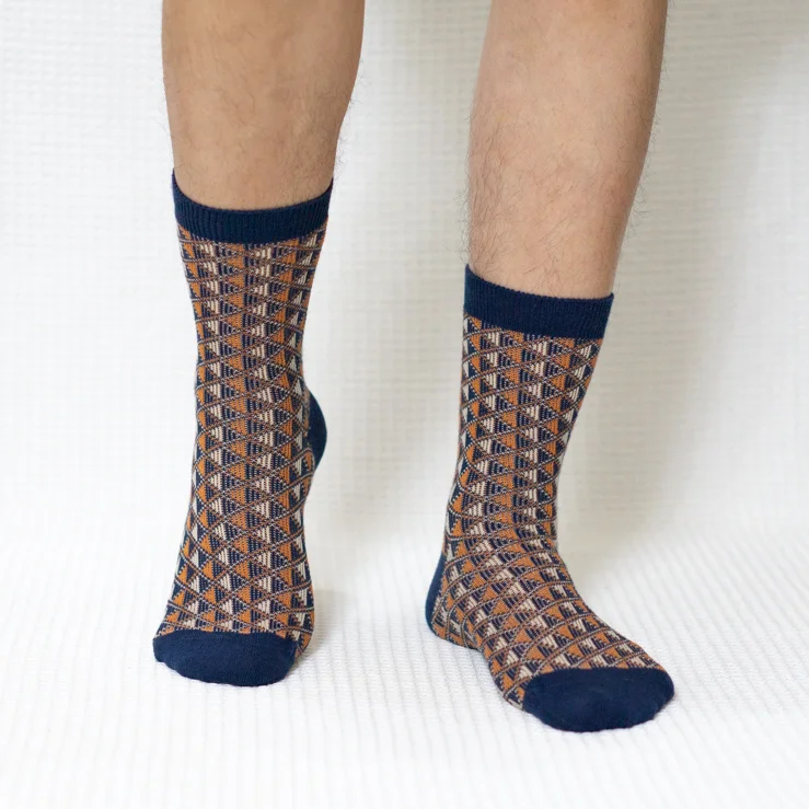Dark Blue Mini Diamond Quarter Combed Cotton Socks for Men