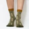 Embroidered Leaf Quarter Wool Socks for Women