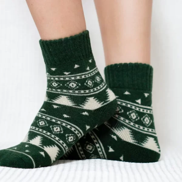 Green Tree Pattern Quarter Wool Socks for Women