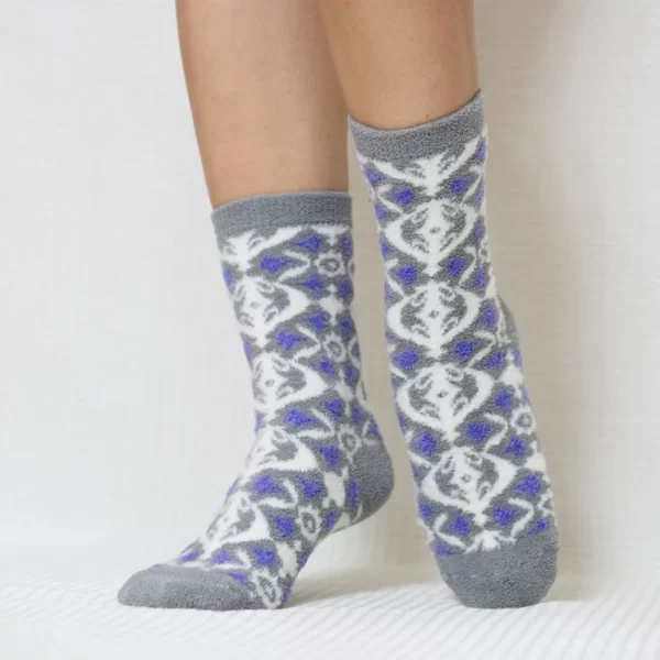 Grey Blue Snowflake Quarter Socks for Women