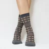 Grey Houndstooth Quarter Combed Cotton Socks for Women