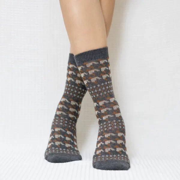 Grey Houndstooth Quarter Combed Cotton Socks for Women