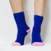 Navy Blue Contrast Fuzzy Quarter Socks for Women