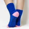 Navy Blue Contrast Fuzzy Quarter Socks for Women