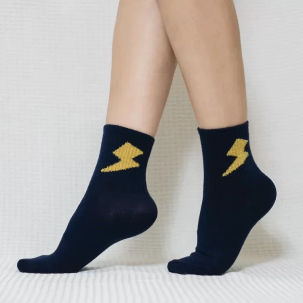 Navy Blue Lightning Quarter Combed Cotton Socks for women