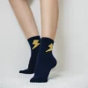 Navy Blue Lightning Quarter Combed Cotton Socks for women