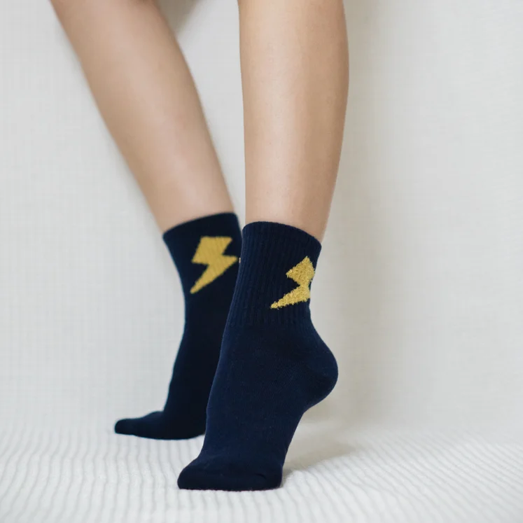 Navy Blue Lightning Quarter Combed Cotton Socks for women