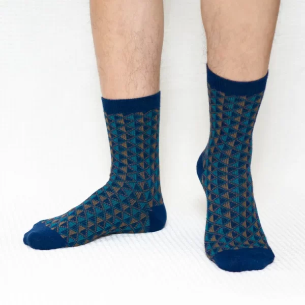 Navy Blue Mini Diamond Quarter Combed Cotton Socks for Men