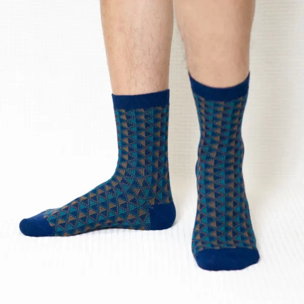 Navy Blue Mini Diamond Quarter Combed Cotton Socks for Men