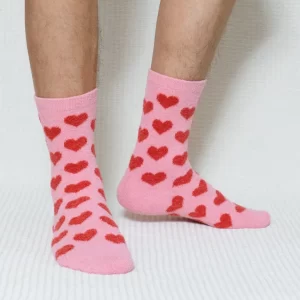 Pink Red Heart Quarter Winter Socks for Men