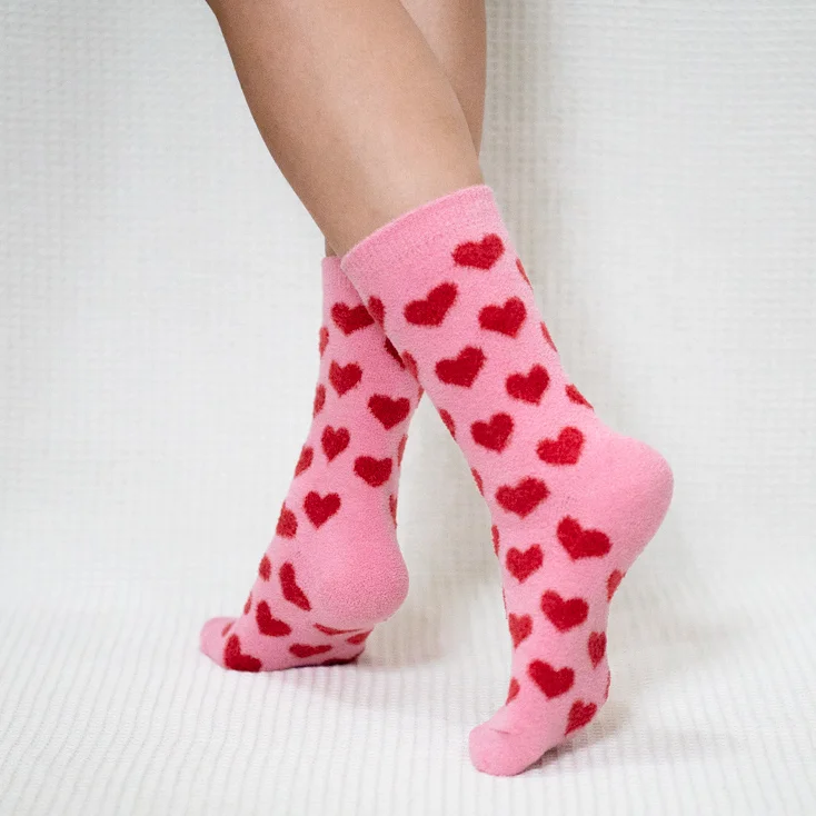 Pink Red Heart Quarter Socks for Women
