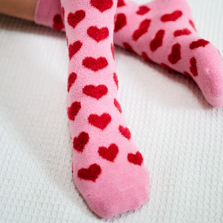 Pink Red Heart Quarter Socks for Women
