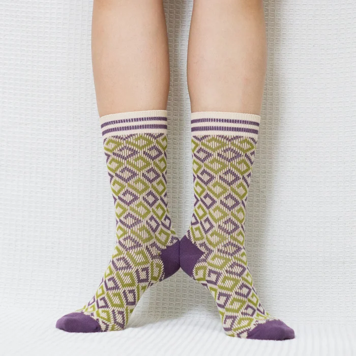 Purple Diamond Quarter Combed Cotton Socks for Women