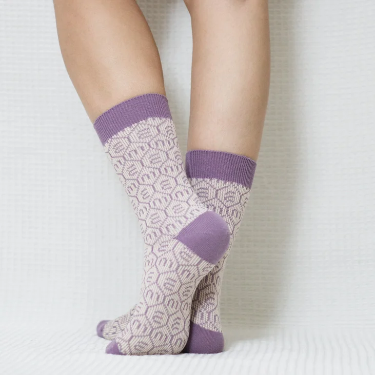 Purple M Quarter Combed Cotton Socks for Women