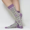 Purple Vertical Stripe Quarter Combed Cotton Socks for Women