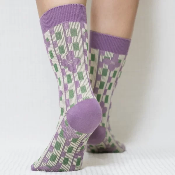 Purple Vertical Stripe Quarter Combed Cotton Socks for Women