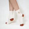 White Embroidered Flower Quarter Combed Cotton Socks for Women