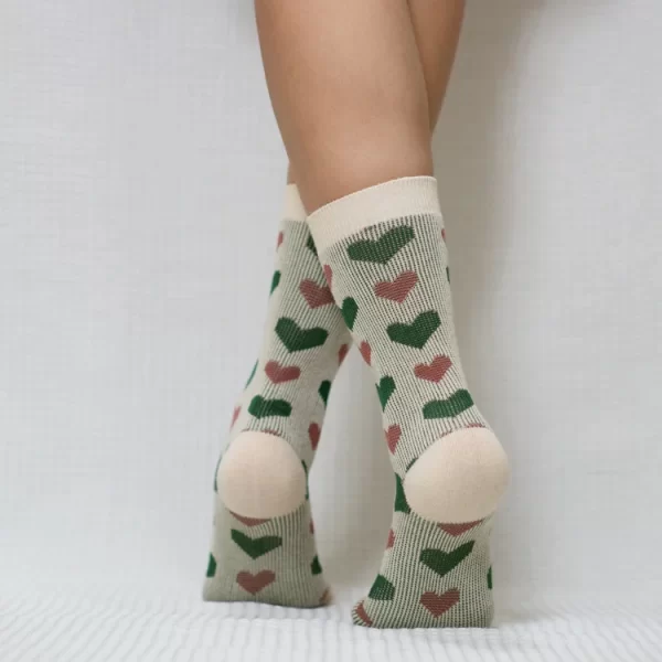 White Mixed Hearts Quarter Combed Cotton Socks for Women