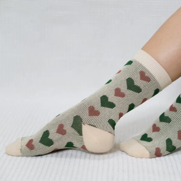 White Mixed Hearts Quarter Combed Cotton Socks for Women