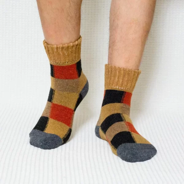 Yellow Colored Plaid Quarter Wool Socks for Men