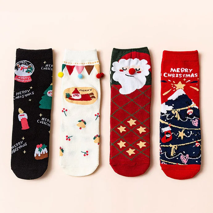 Christmas Tree Santa Quarter Socks Box for Women