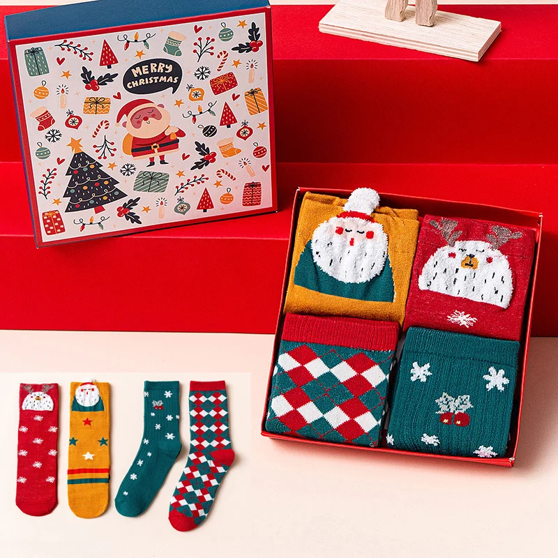Diamond Santa Reindeer Christmas Quarter Socks Box for Women