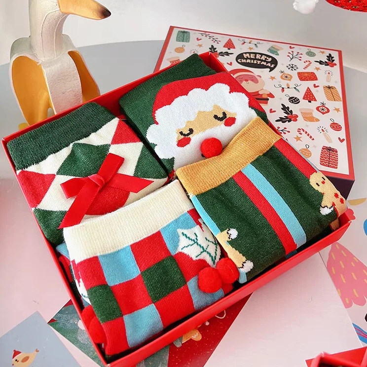 Gingerbread Santa Christmas Quarter Socks Box for Women