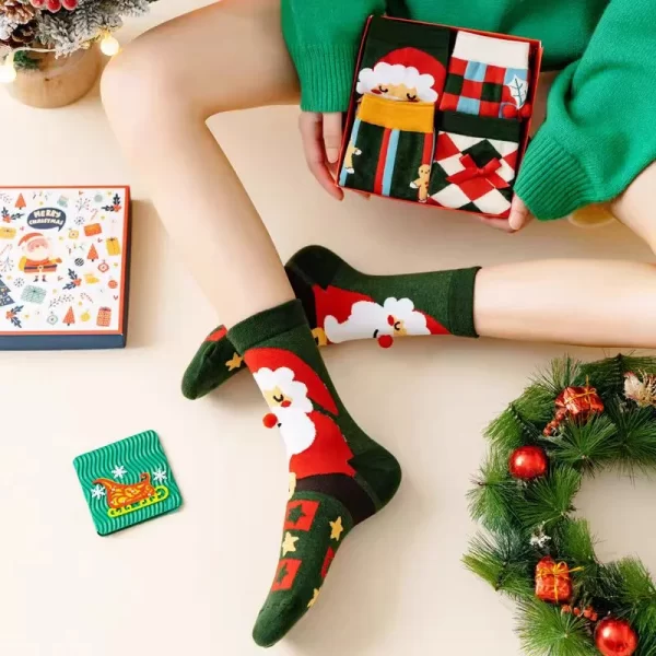 Gingerbread Santa Christmas Quarter Socks Box for Women