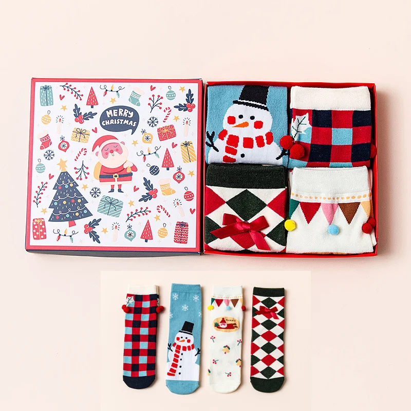 Jingle Bell Snowman Christmas Quarter Socks Box for Women