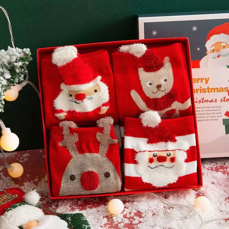 Santa Reindeer animal Christmas Quarter Socks Box for women