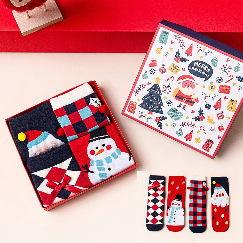 Snowman Plaid Santa Christmas Quarter Socks Box for Women